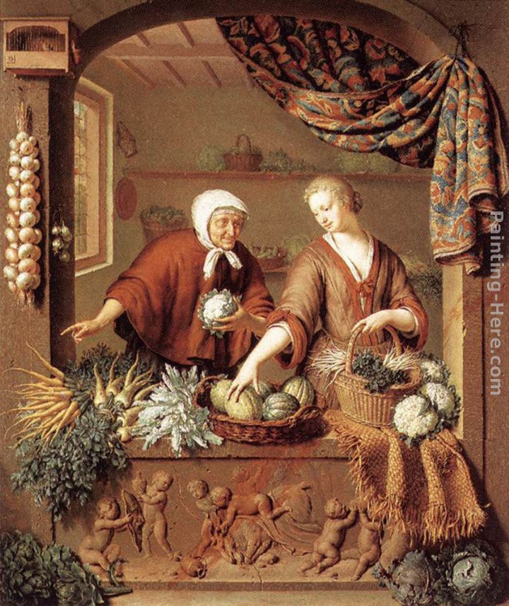 The Greengrocer painting - Willem Van Mieris The Greengrocer art painting